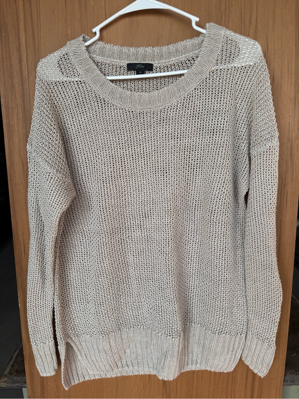 J. Crew Beige Open-Knit 100% Linen Crewneck Sweater